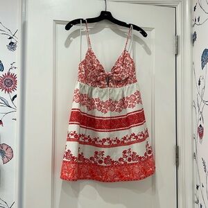 Alice + Olivia off white linen dress with red floral design